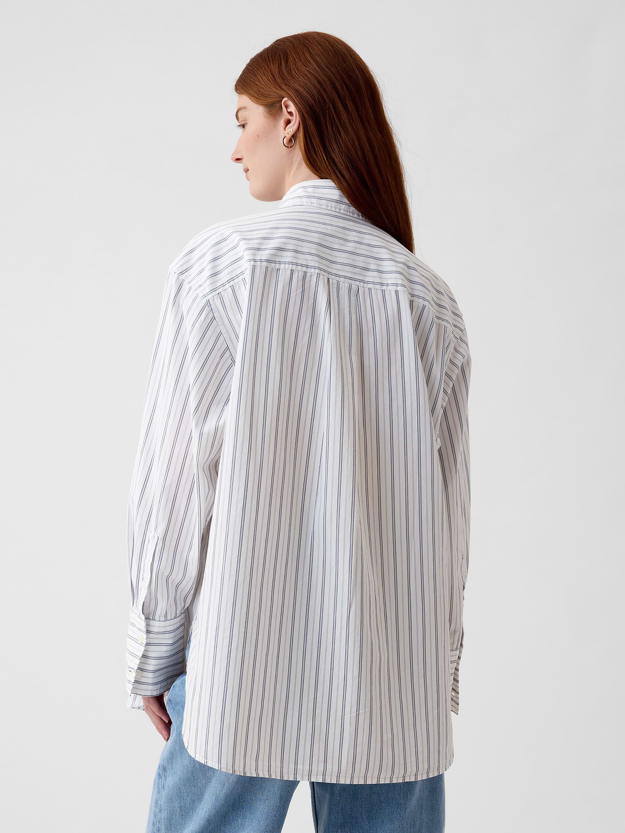 Organic Cotton Poplin Stripe Big Shirt - white & blue stripe