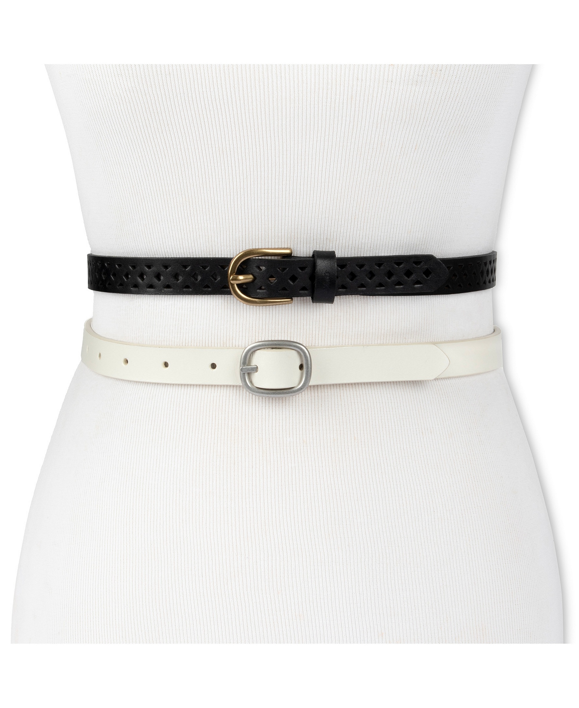 Levi's Women's 2-Pack Perforated and Reversible Skinny Casual Belt Set - White/Burgundy Black