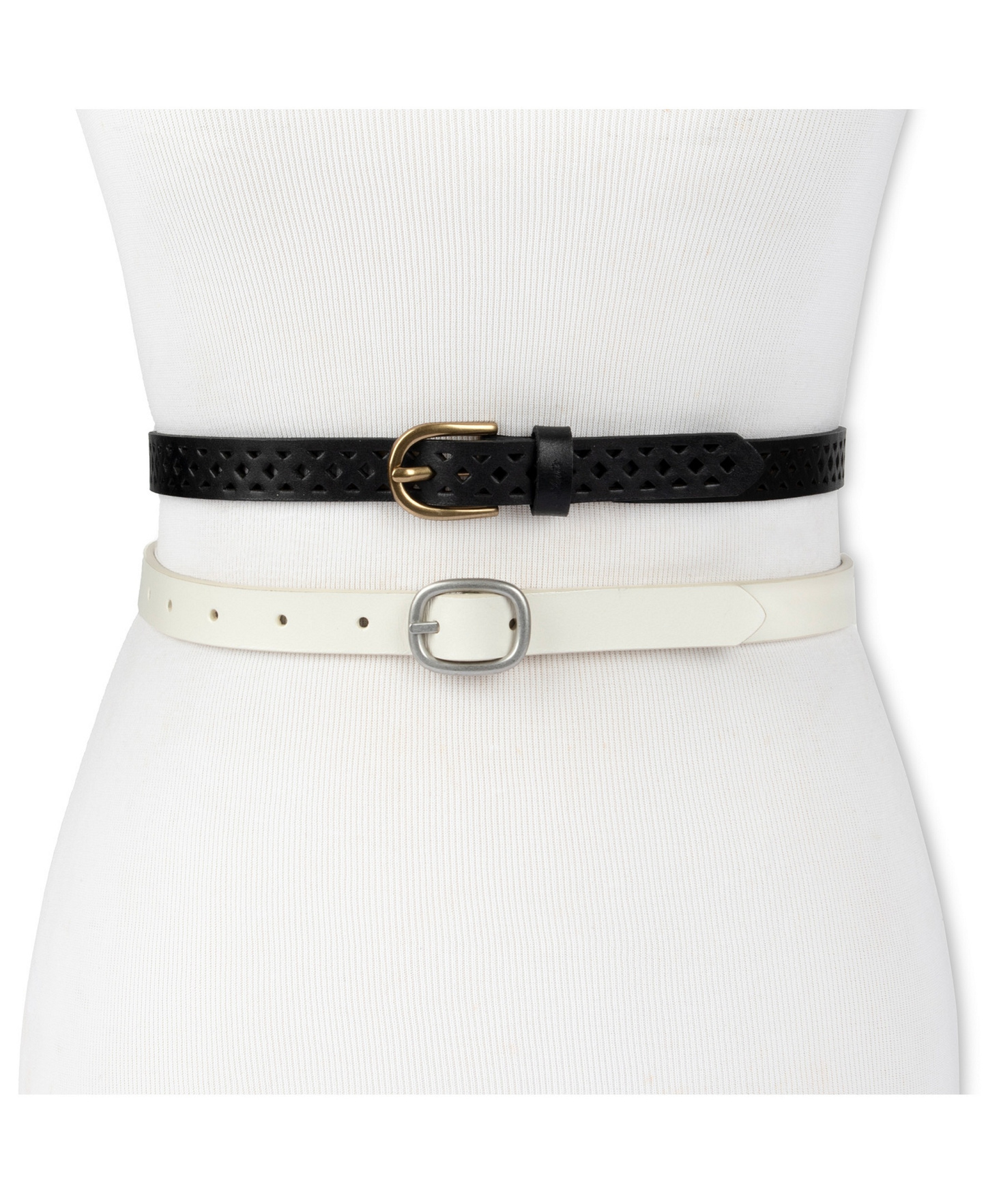 Levi's Women's 2-Pack Perforated and Reversible Skinny Casual Belt Set - White/Burgundy Black