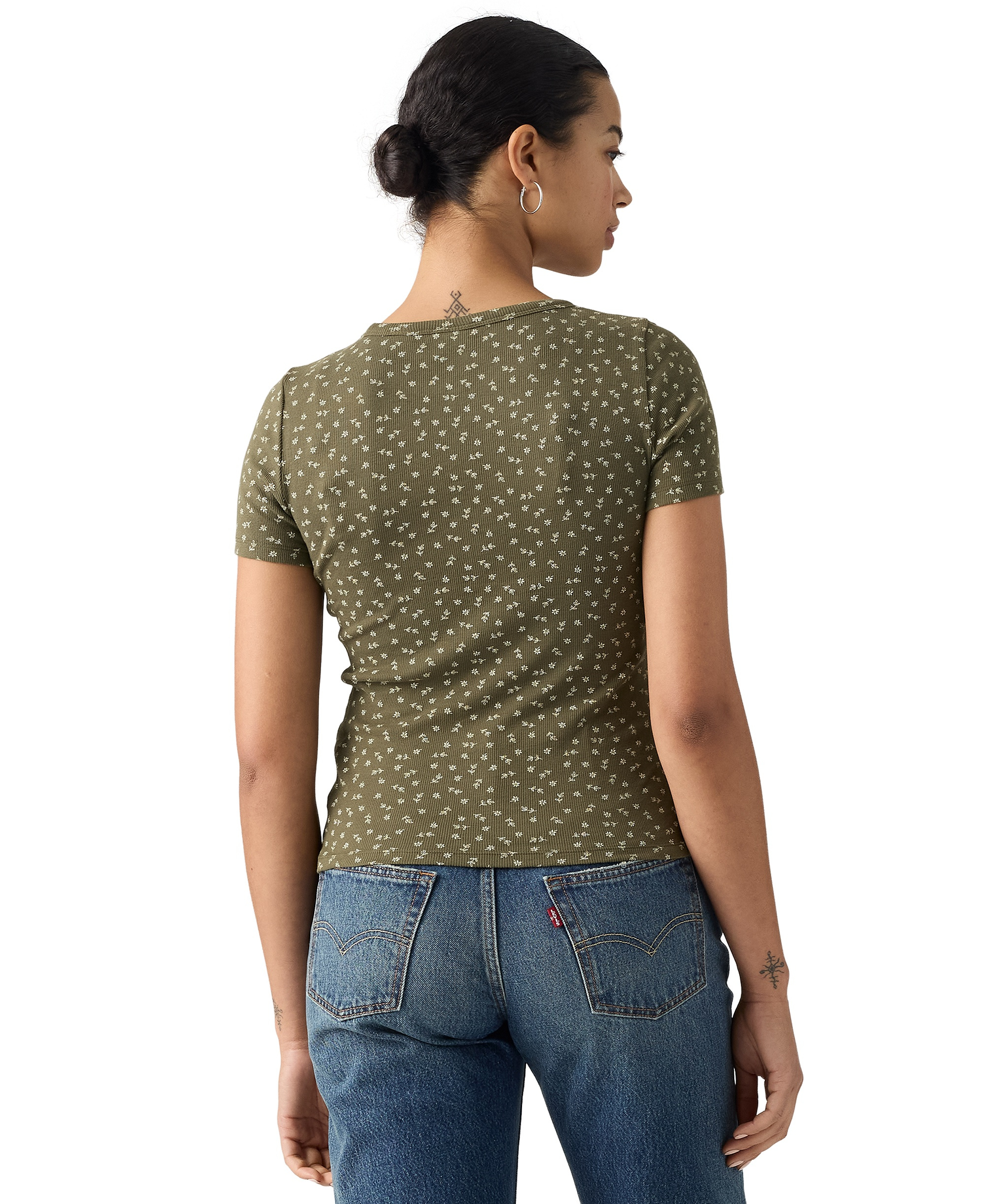 Levi's Women's Hayes Slim-Fit Short-Sleeve Crewneck T-Shirt - Jaana Floral V2 Olive Night