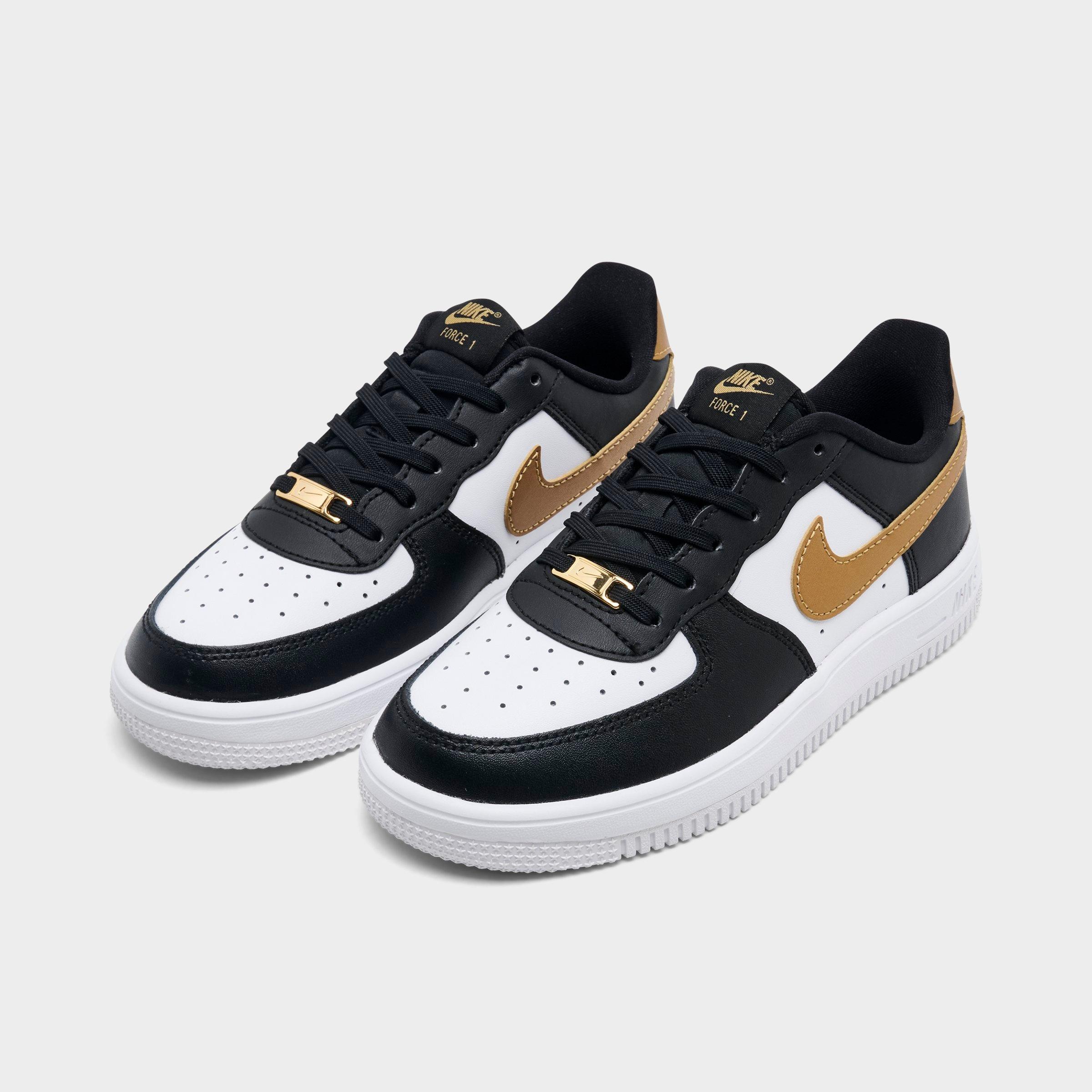 Little Kids' Nithtke Force 1 Casual Shoes - Part 1 - Black/Metallic Gold/White - Both shoes facing left
