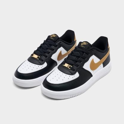 Little Kids' Nithtke Force 1 Casual Shoes - Part 1 - Black/Metallic Gold/White - Both shoes facing left