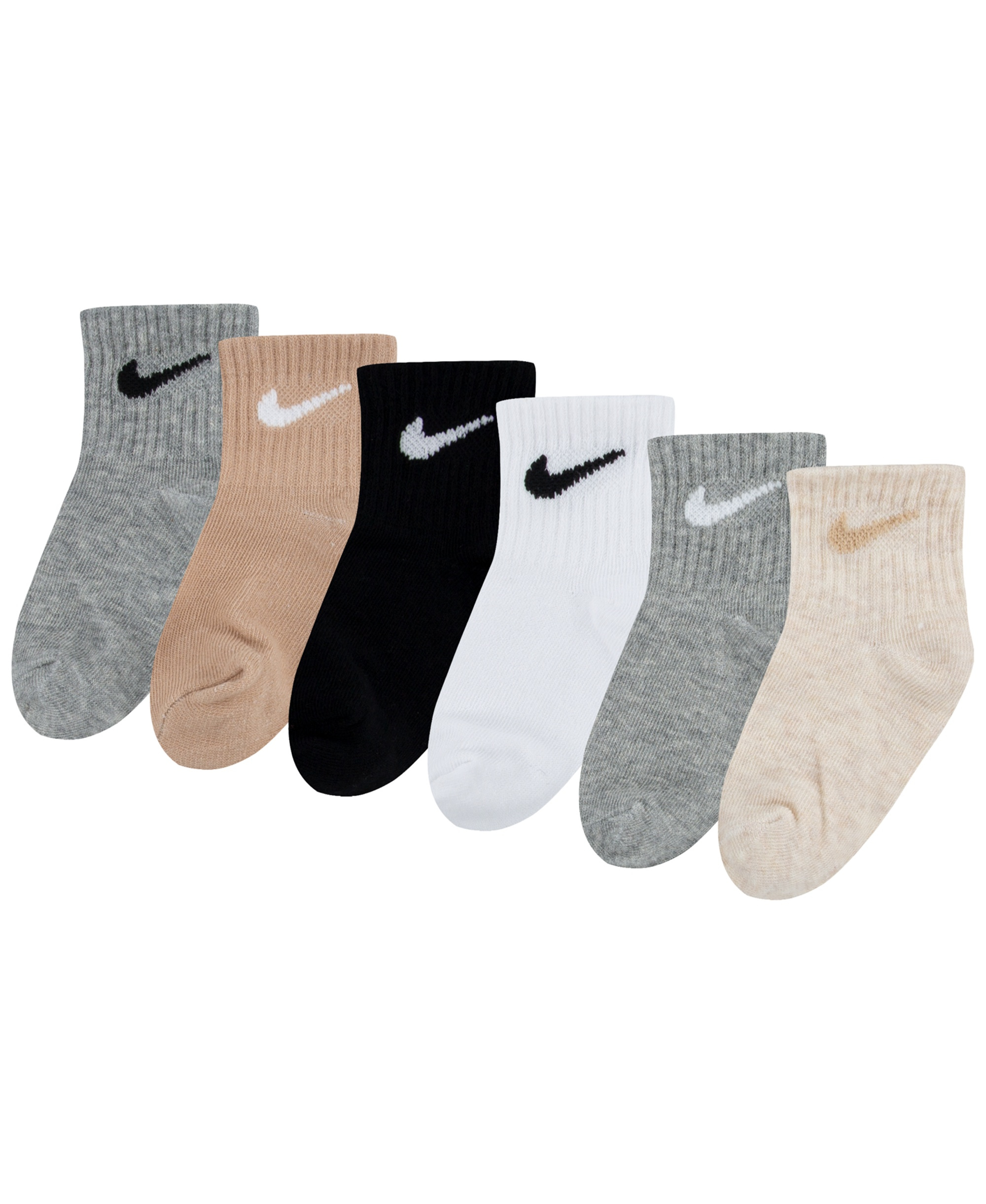 Nike Baby and Toddler Boys' and Baby Girls' Swoosh Ankle Socks, 6-Pack - Gray/White/Multi
