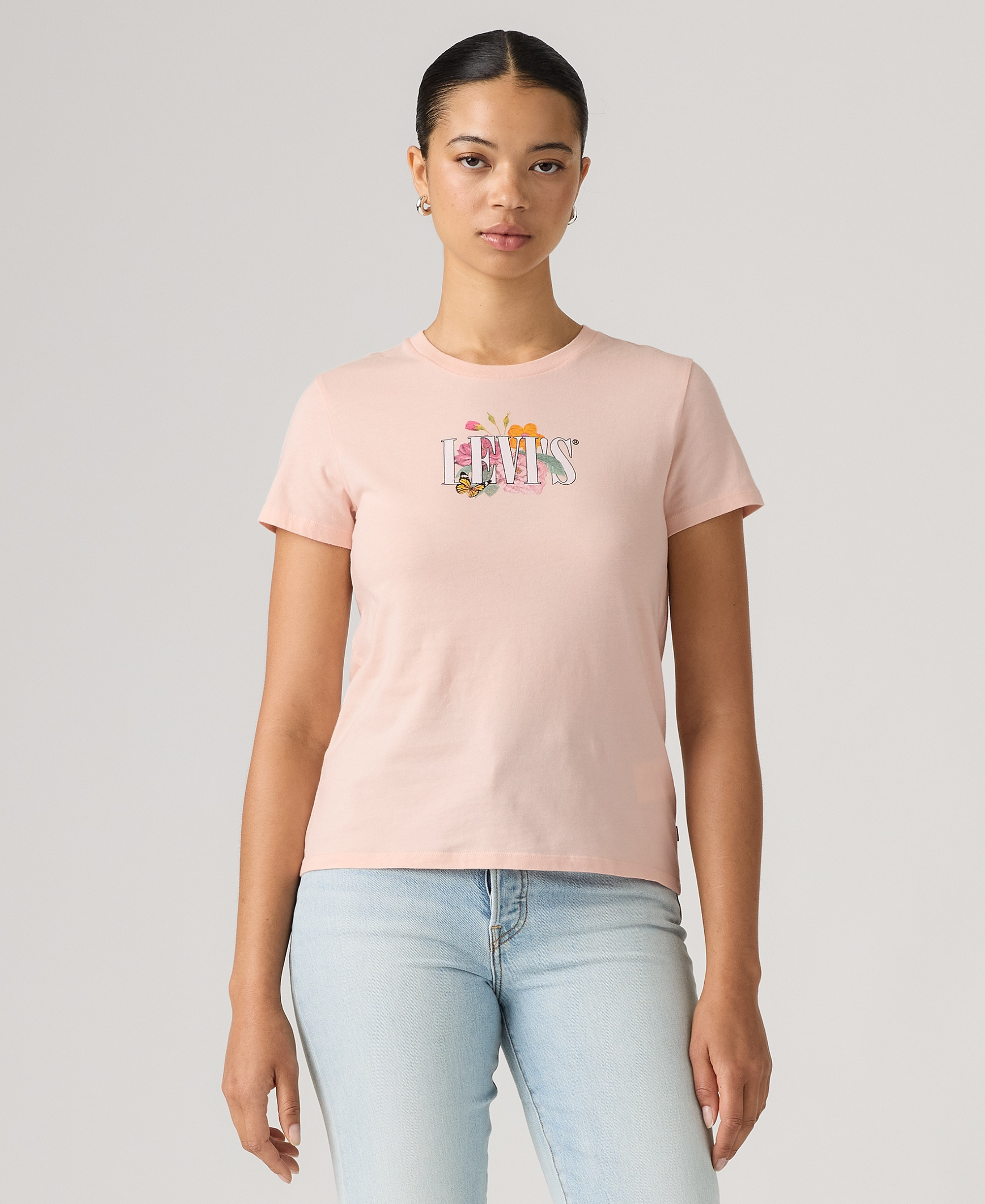 Levi's Women's Perfect Graphic Logo Cotton T-Shirt - Botanical Rose Serif Mangano Calcite