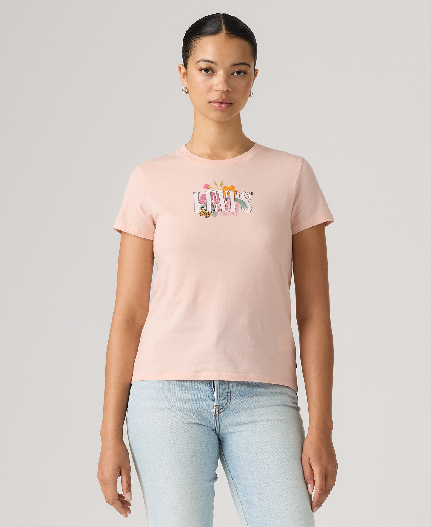 Levi's Women's Perfect Graphic Logo Cotton T-Shirt - Botanical Rose Serif Mangano Calcite