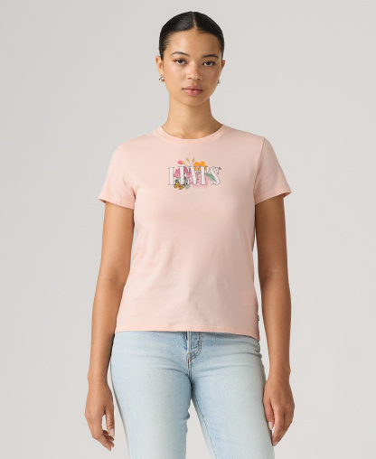 Levi's Women's Perfect Graphic Logo Cotton T-Shirt - Botanical Rose Serif Mangano Calcite