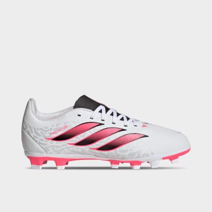 Big Kids' adidas Predator Club Firm Ground and Multi Ground Soccer Cleats - White/Solar Turbo/Black - Left shoe facing left. Outside of the shoe.