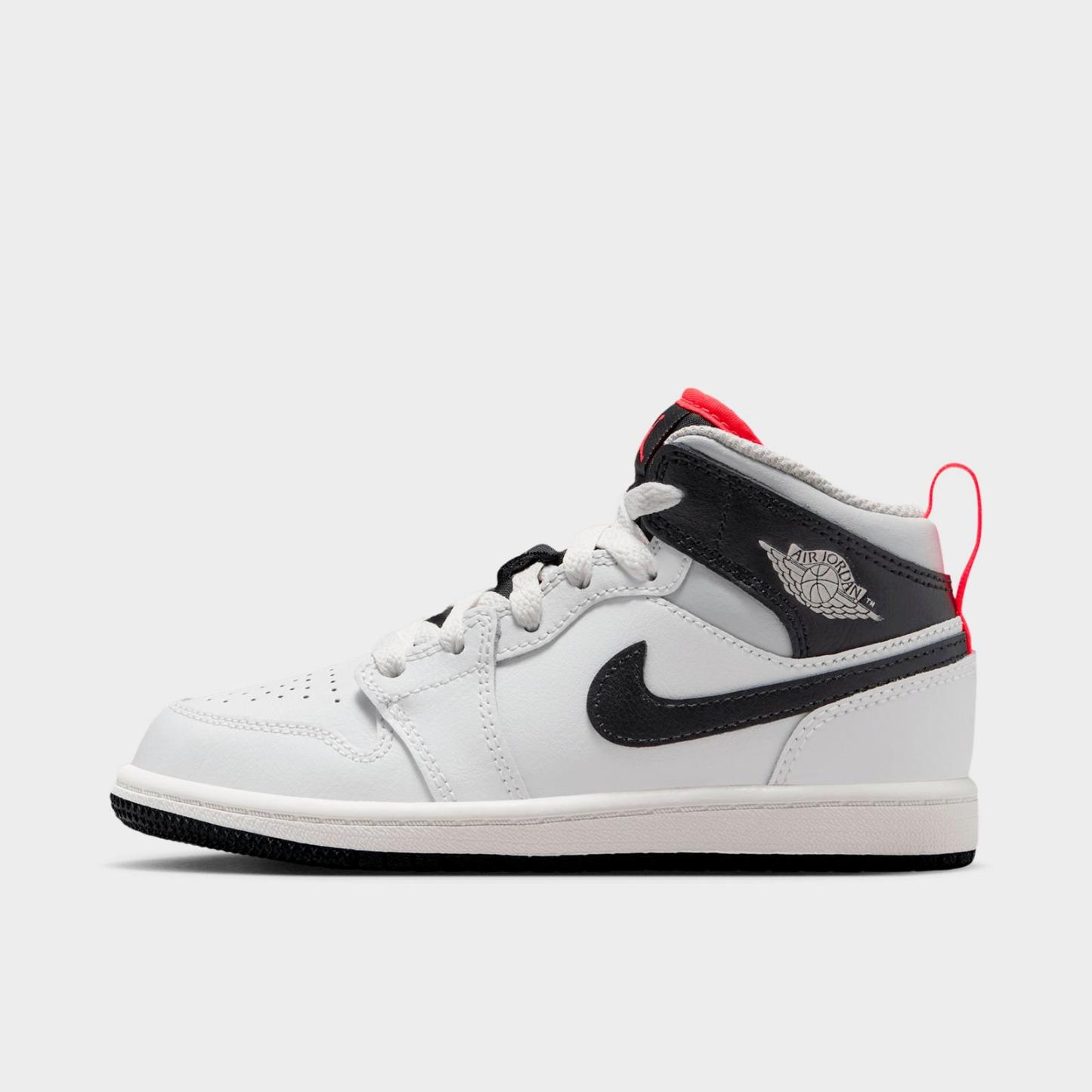 Little Kids' Air Jordan Retro 1 Mid Casual Shoes - Summit White/Infrared 23/Neutral Grey/Black - view 1