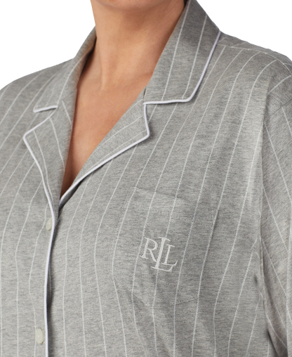 Lauren Ralph Lauren Womens 3/4 Sleeve Cotton Notch Collar Capri Pant Pajama Set - Gryst