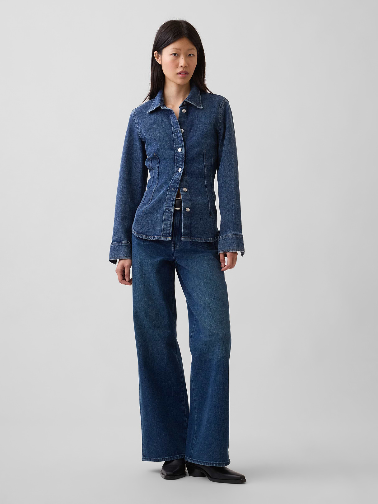 High Rise Stride Wide-Leg Jeans - Medium wash