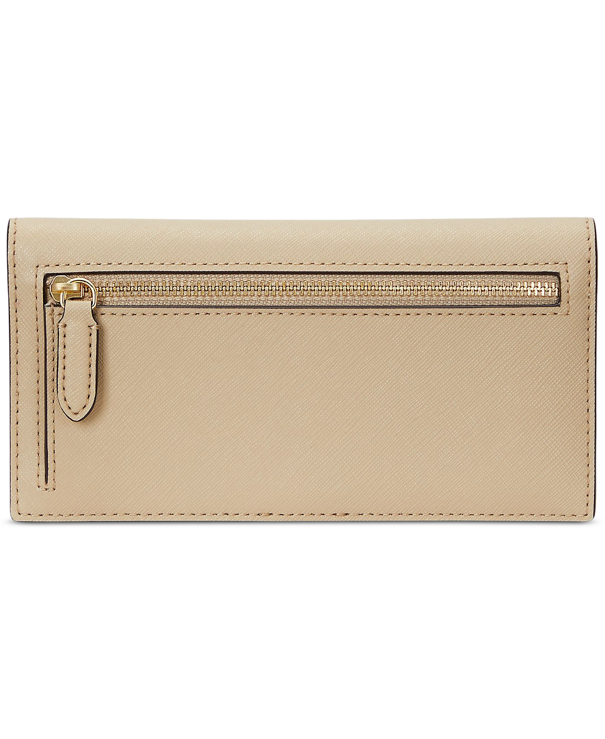 Lauren Ralph Lauren Crosshatch Leather Slim Snap Closure Wallet - Birch Tan