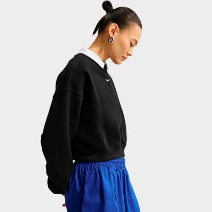 Women's Nithtke Studio Fleece Medium Weight Oversized Cropped Crewneck Sweatshirt - Total Black/Sail