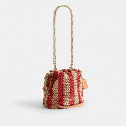 Faye Mini Drawstring Bag With Stripes - Gold/Red/Tan - view 6