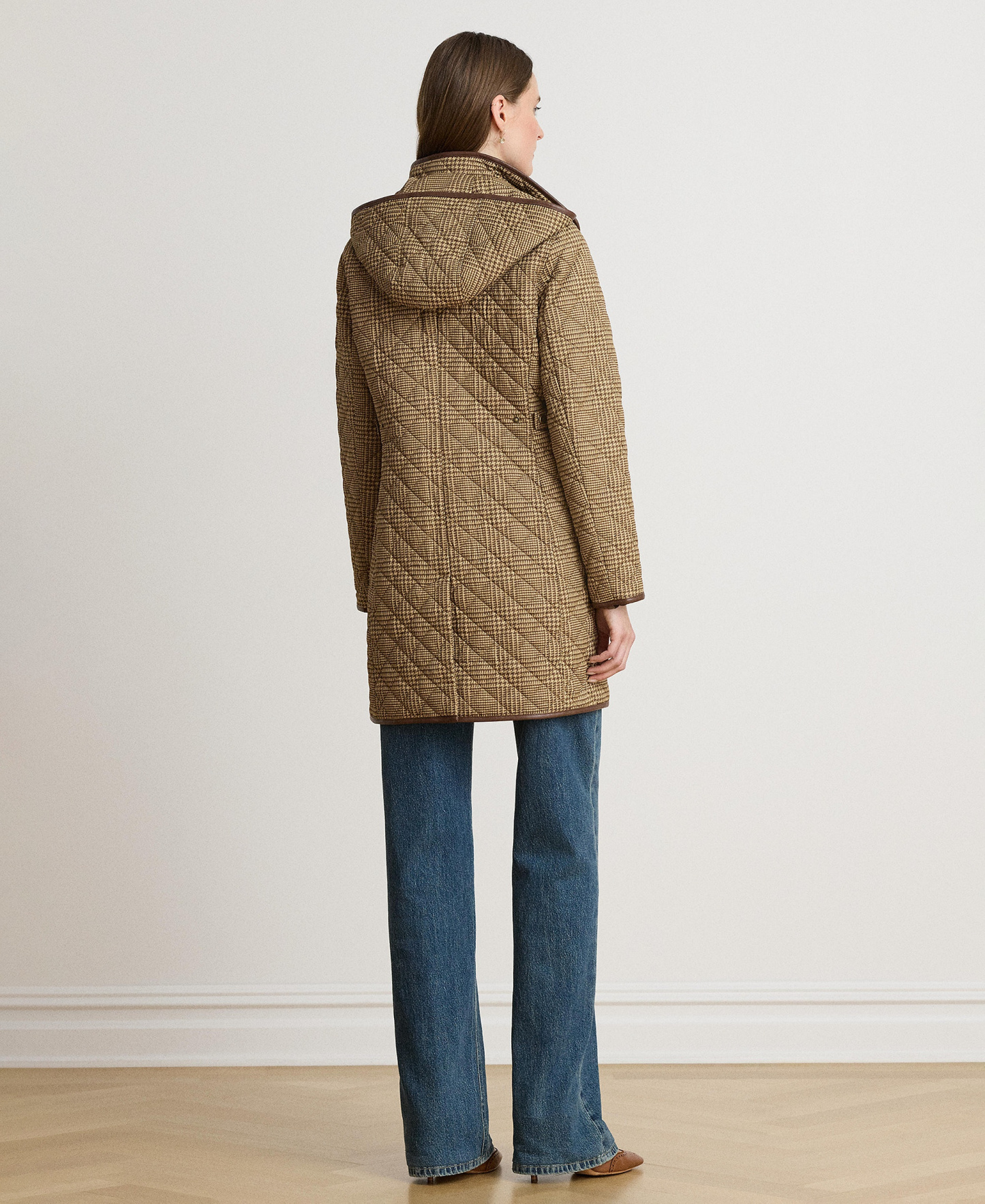 Lauren Ralph Lauren Women's Hooded Quilted Coat - Camel Cognac Check