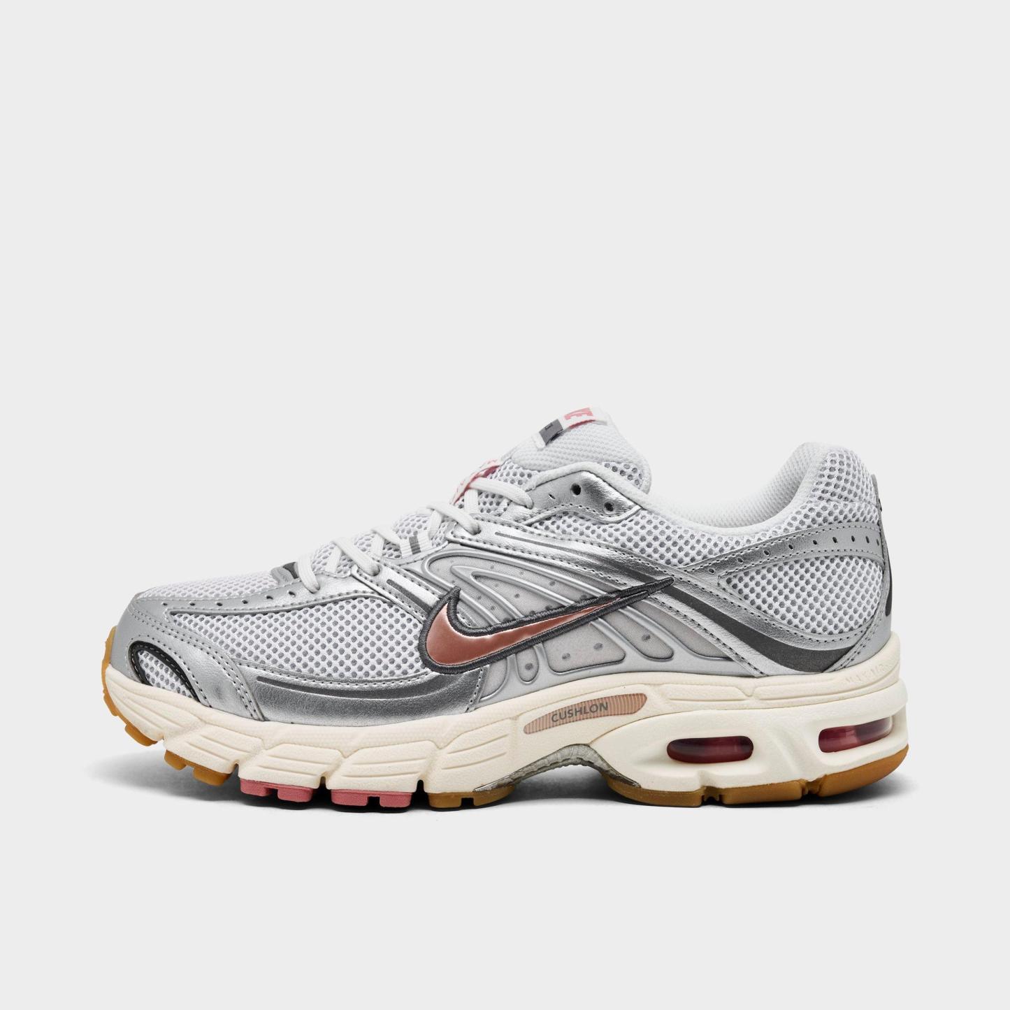 Women's Nithtke Air Max Moto 2K Casual Shoes - Part 4 - White/Metallic Silver/Metallic Dark Grey/Metallic Red Bronze - Left shoe facing left. Outside of the shoe.