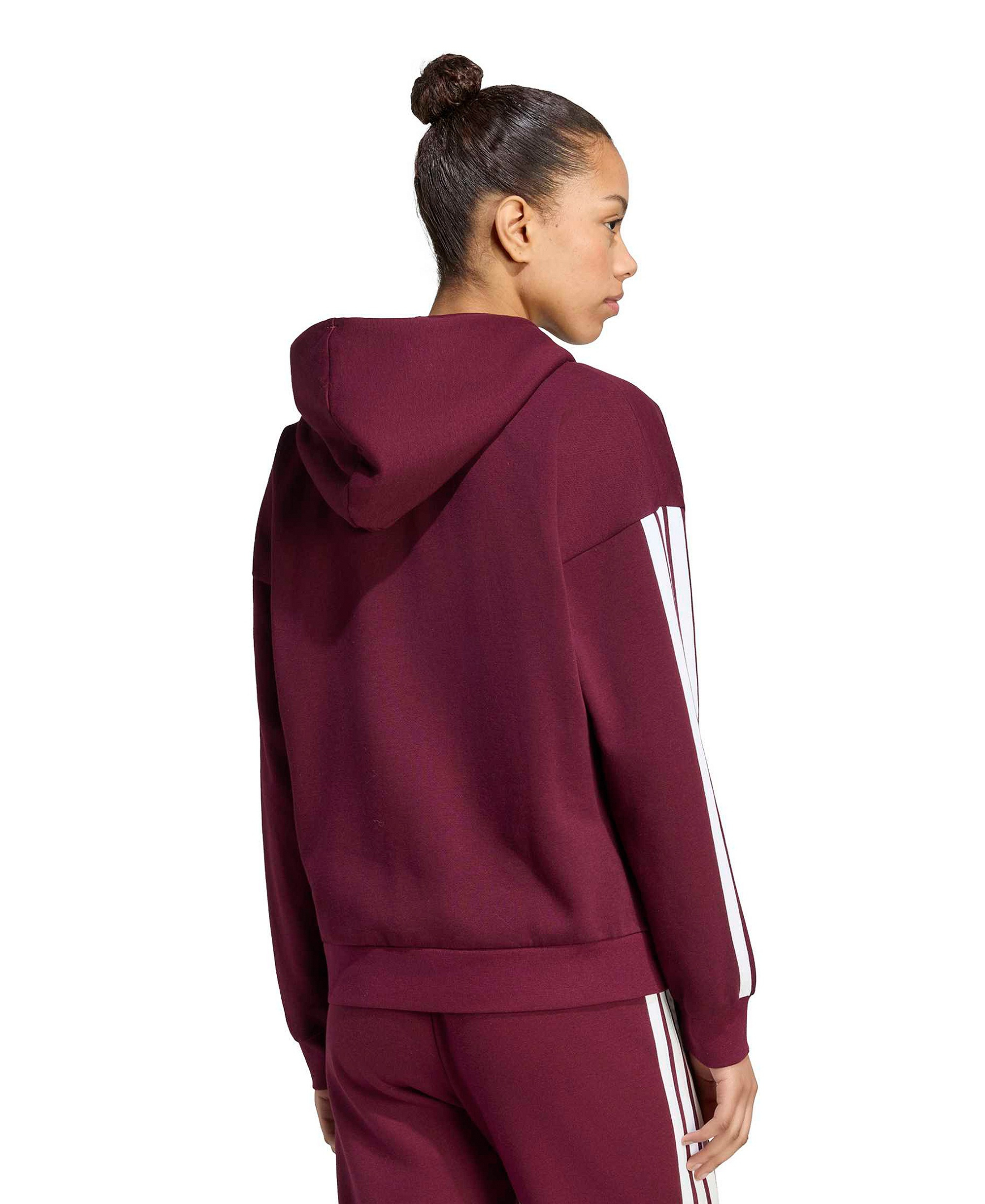 adidas Women's 3-Stripe Fleece Full-Zip Hoodie - Maroon/white