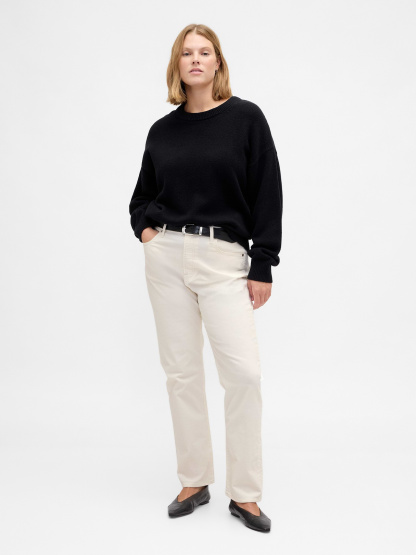 High Rise Belted '90s Slim Straight Jeans - Ivory beige heather