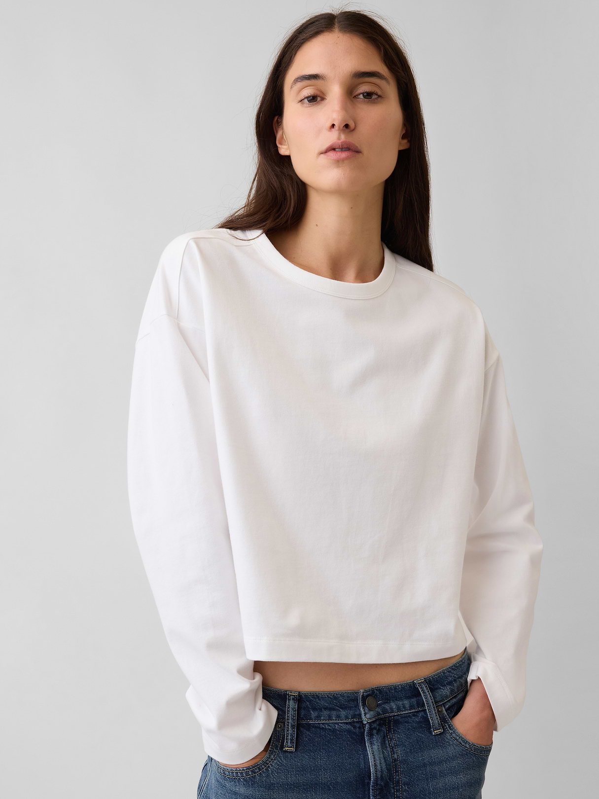 Knit Oversized Crop T-Shirt - Fresh white