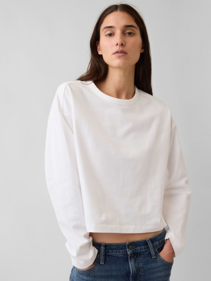 Knit Oversized Crop T-Shirt - Fresh white
