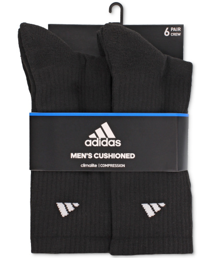 adidas Men's Cushioned Athletic 6-Pack Crew Socks - Black