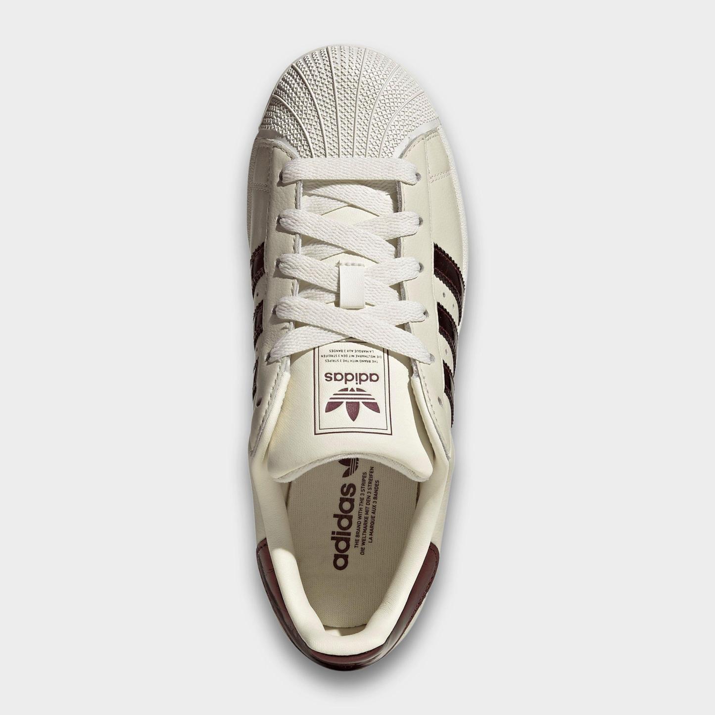 Women's adidas Originals Superstar II Casual Shoes - Off White/Maroon/Gold Metallic - Top view