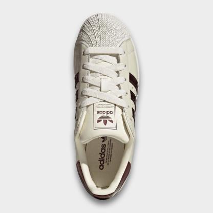 Women's adidas Originals Superstar II Casual Shoes - Off White/Maroon/Gold Metallic - Top view