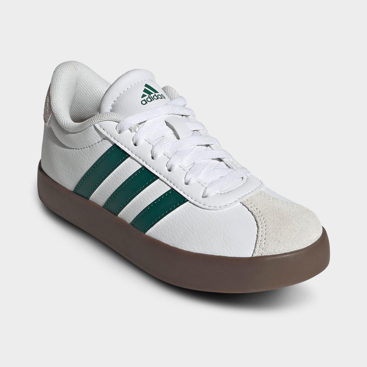 Big Kids' adidas VL Court 3.0 Skateboarding Casual Shoes - Cloud White/Collegiate Green/Gum - Both shoes facing left