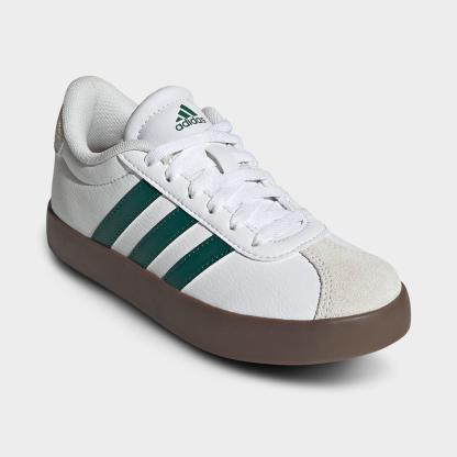 Big Kids' adidas VL Court 3.0 Skateboarding Casual Shoes - Cloud White/Collegiate Green/Gum - Both shoes facing left