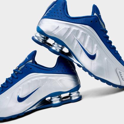 Men's Nike Shox R4 Casual Shoes - Court Blue/White/Metallic Silver