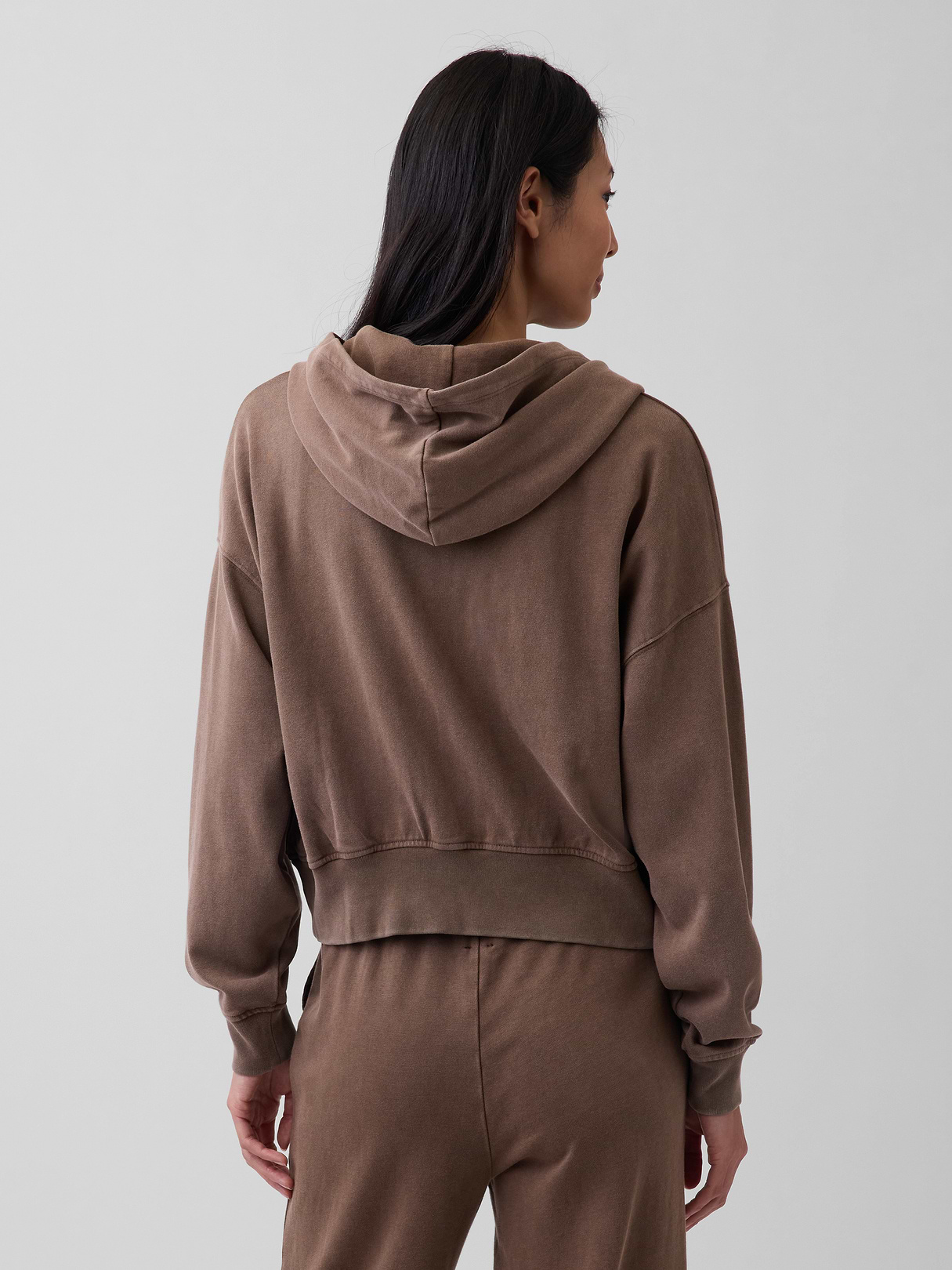 VintageSoft Terry Oversized Wedge Zip Hoodie - Brown