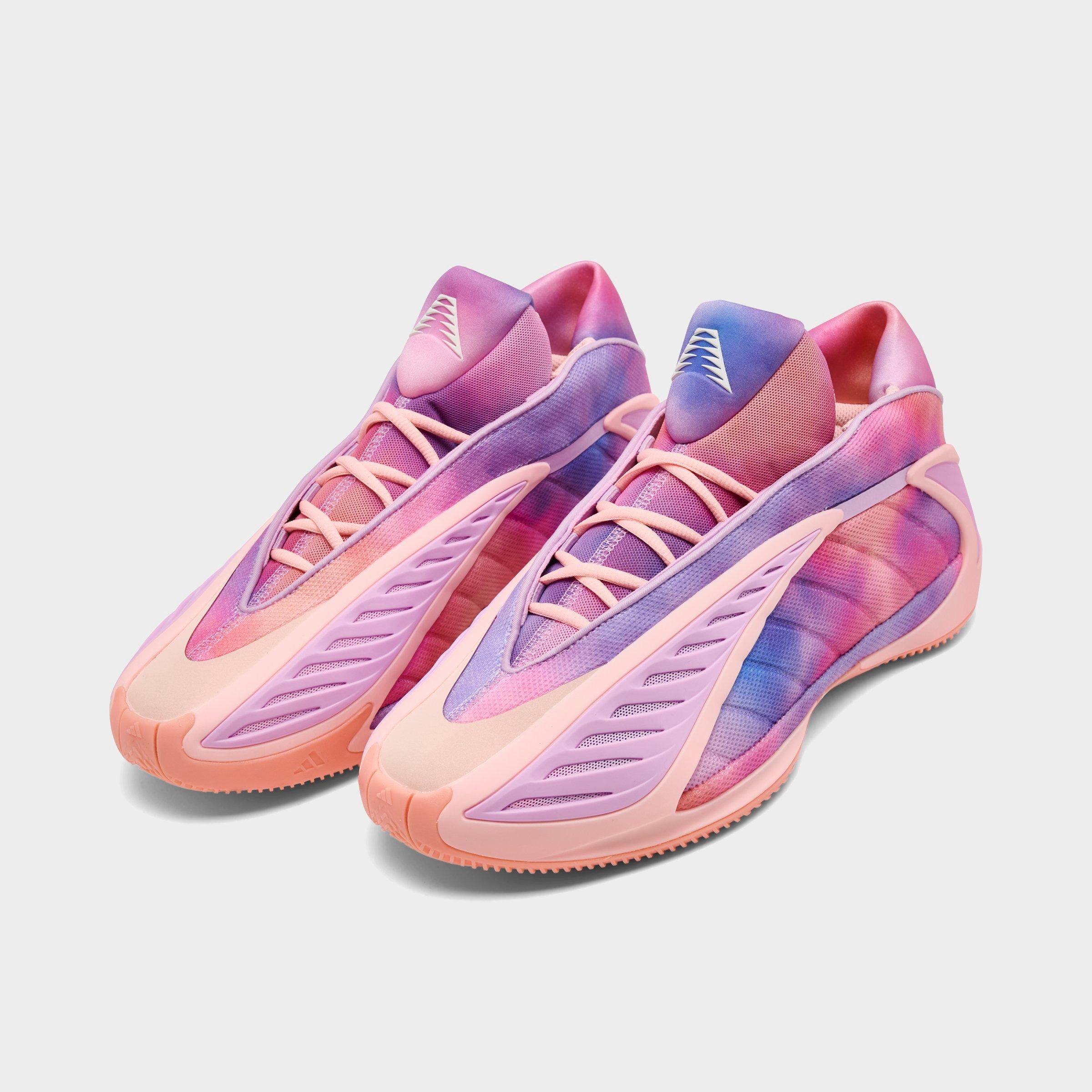 Men's adidas Anthony Edwards 2 Basketball Shoes - Haze Coral/Bliss Lilac/Zero Metallic - Both shoes facing left