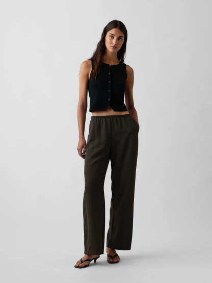 Easy Wide-Leg Pants - Deep woods green