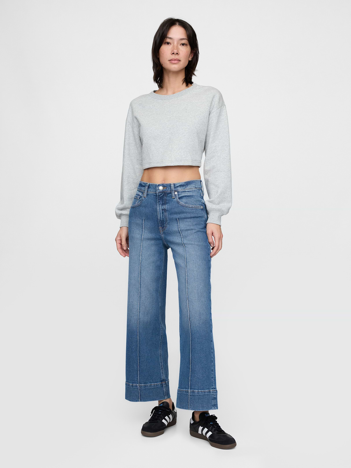 High Rise Stride Wide-Leg Ankle Jeans - Seamed medium wash