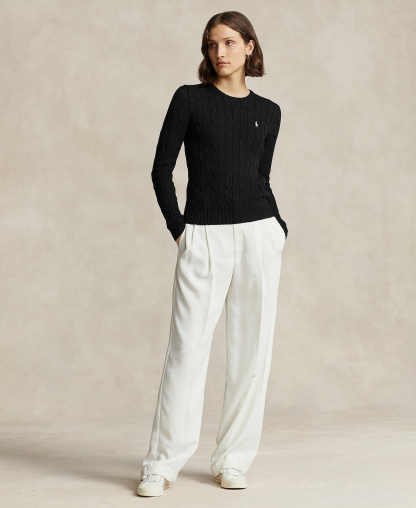 Polo Ralph Lauren Women's Cable-Knit Cotton Crewneck Sweater - Polo Black/White