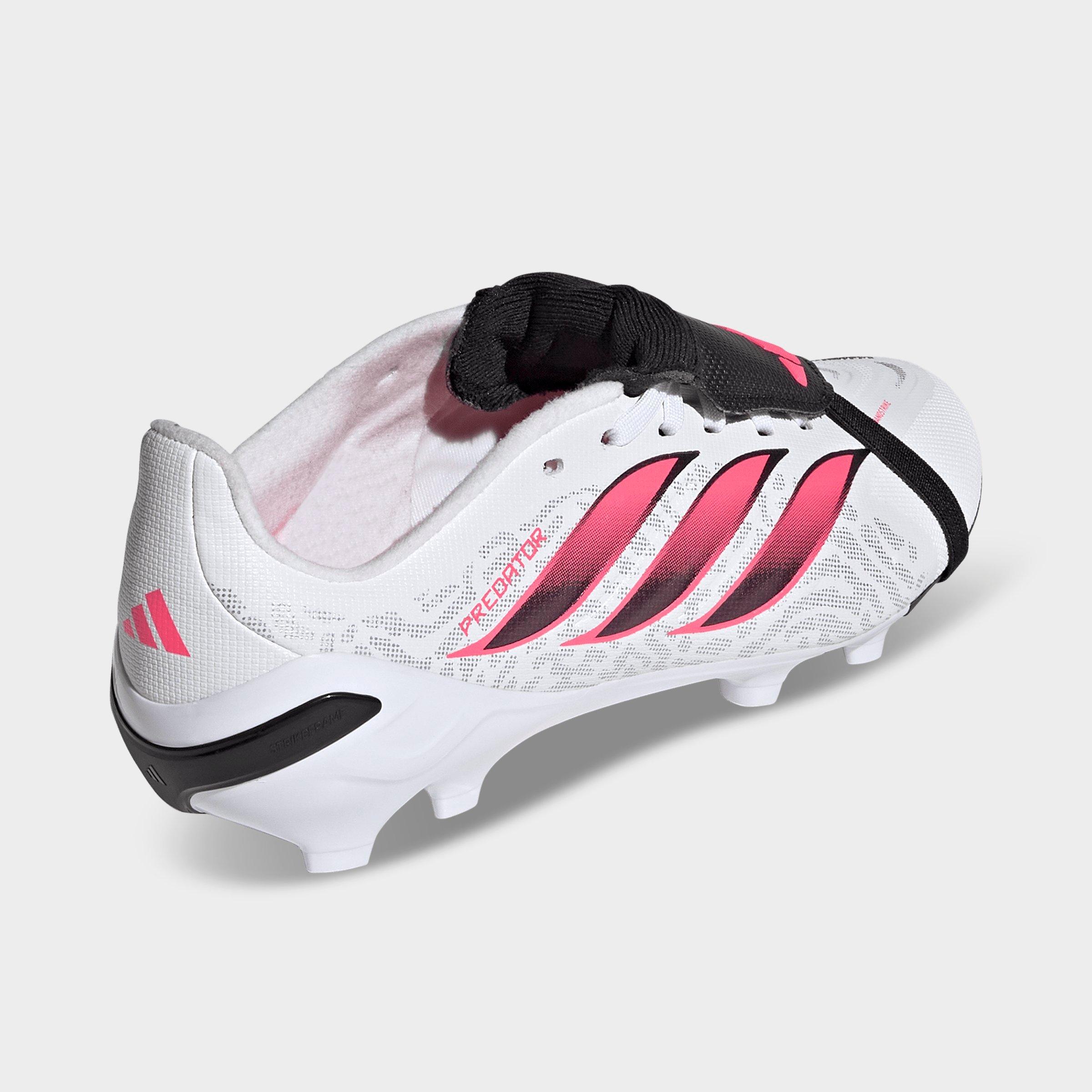 Big Kids' adidas Predator League Fold-Over Tongue Firm Ground Soccer Cleats - Cloud White/Solar Turbo/Core Black - Back view