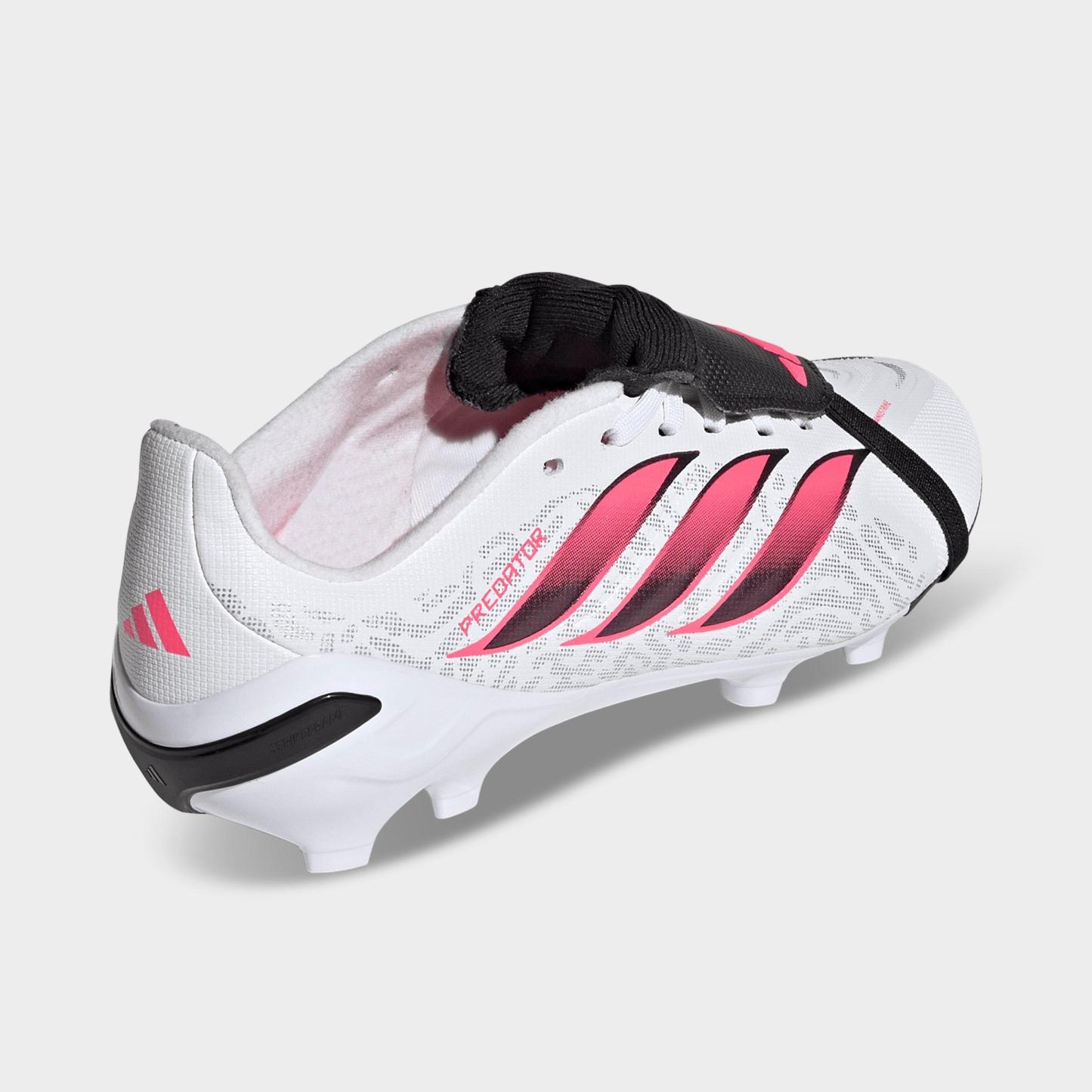 Big Kids' adidas Predator League Fold-Over Tongue Firm Ground Soccer Cleats - Cloud White/Solar Turbo/Core Black - Back view