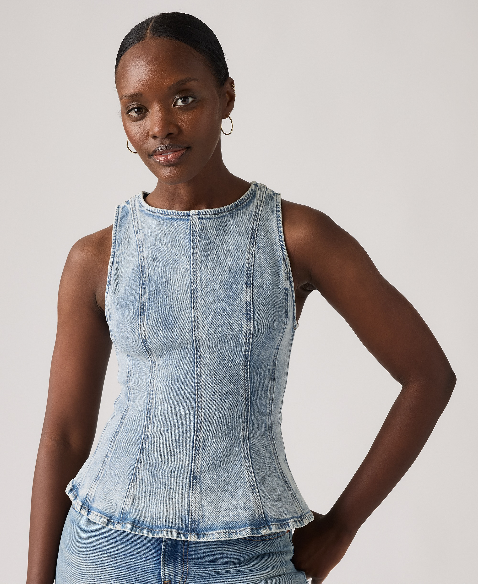 Levi's Premium Women's Leighton Sleeveless High-Neck Peplum Top - In The Dust Stone