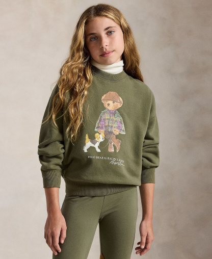 Polo Ralph Lauren Girls' 7-16 Polo Bear Long-Sleeve Sweatshirt - Cruise Olive