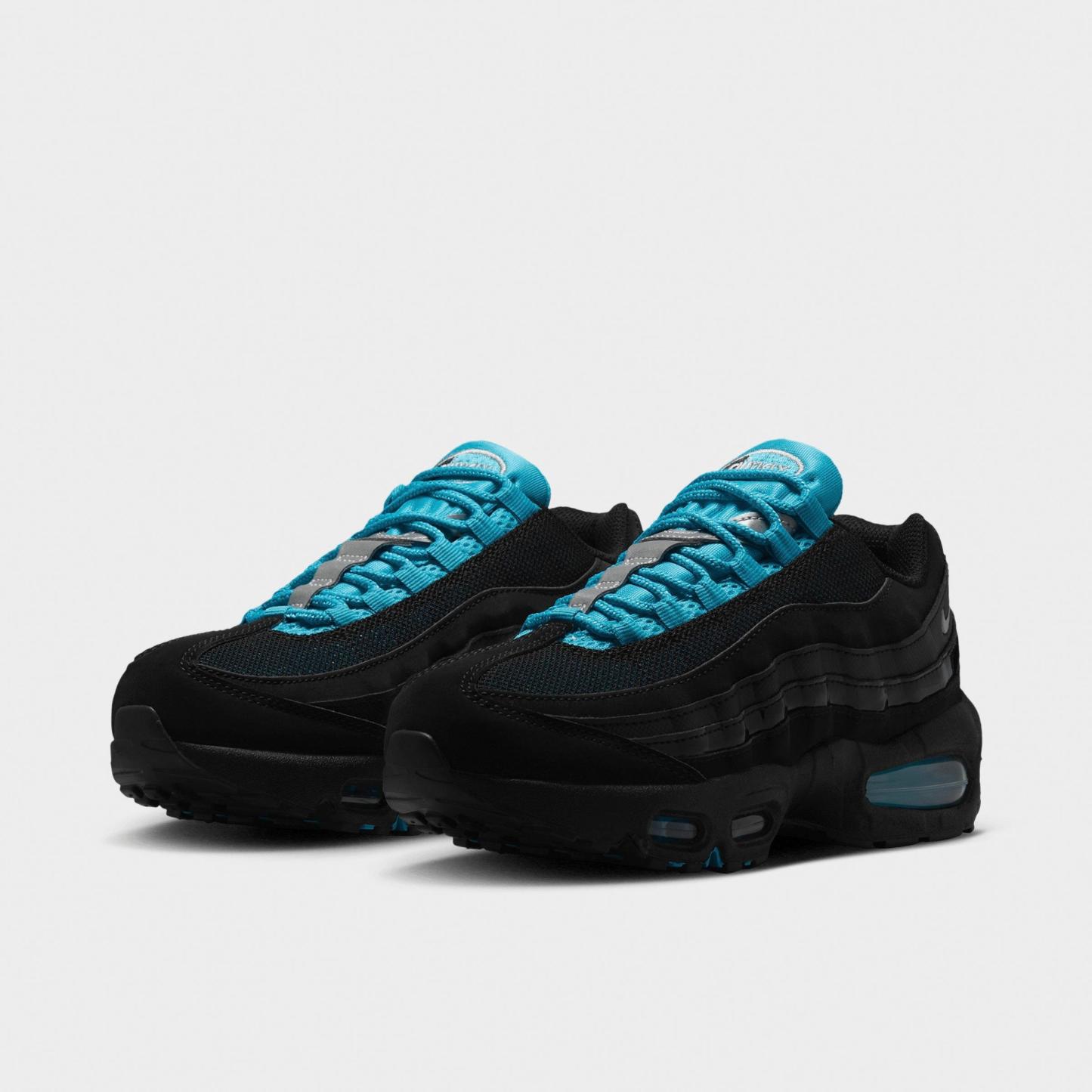 Big Kids' Nithtke Air Max 95 Big Bubble SE Casual Shoes - Black/Gamma Blue/Metallic Silver/Chrome - Both shoes facing left