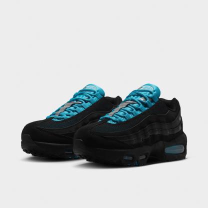 Big Kids' Nithtke Air Max 95 Big Bubble SE Casual Shoes - Black/Gamma Blue/Metallic Silver/Chrome - Both shoes facing left
