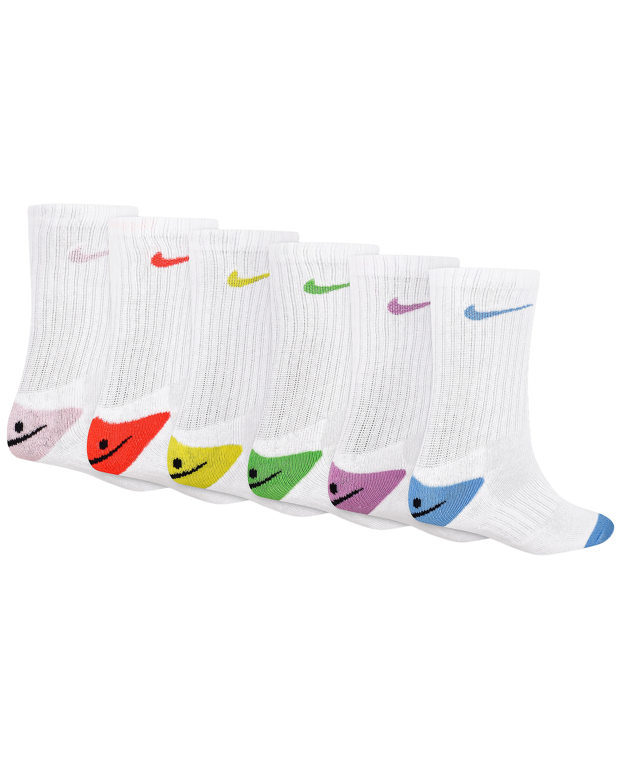 Nike Boys' and Girls' 4-7 Smiley Dri-Fit Crew Socks, 6-Pack - Medium Soft Pink