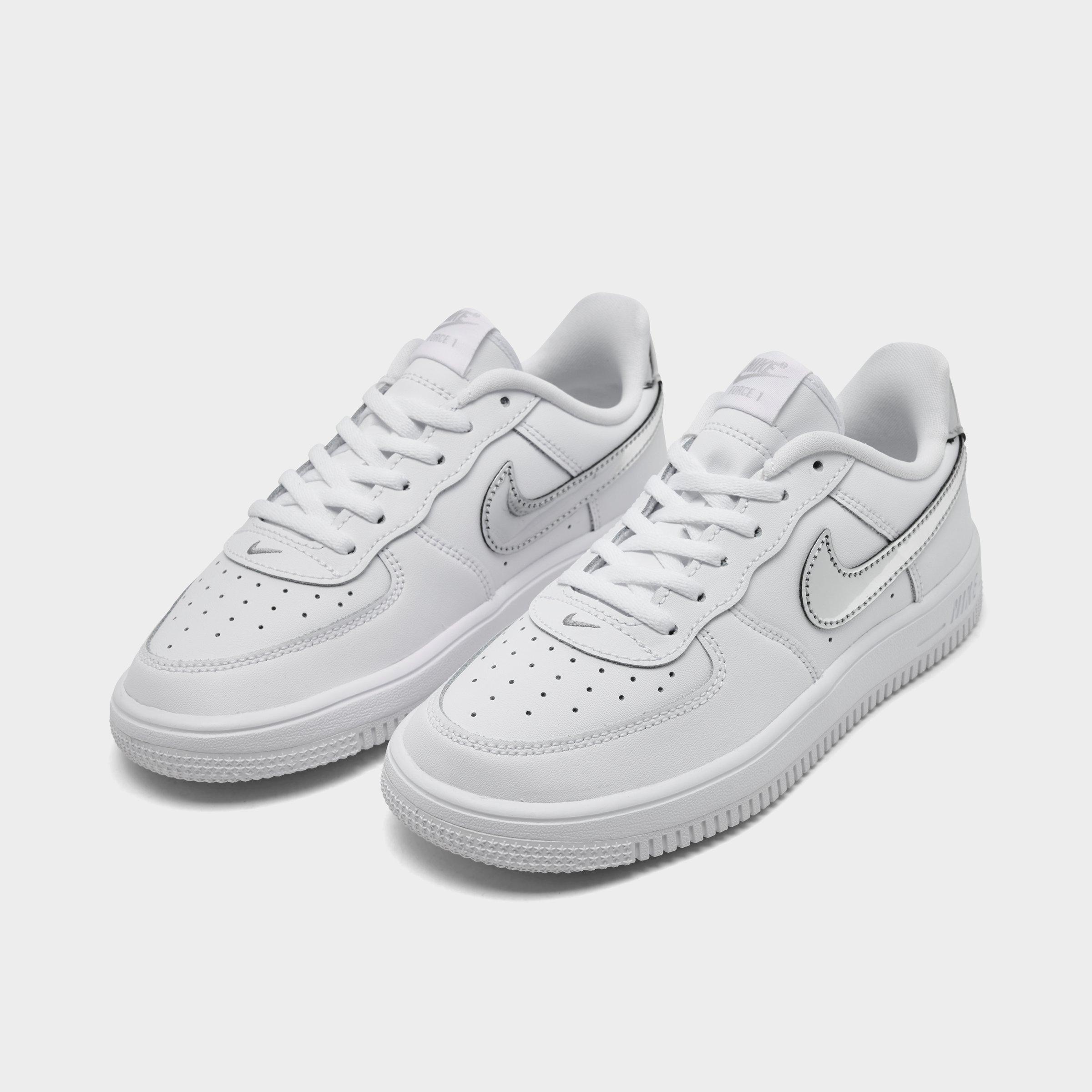 Little Kids' Nithtke Force 1 Casual Shoes - Part 1 - White/Metallic Silver - Both shoes facing left