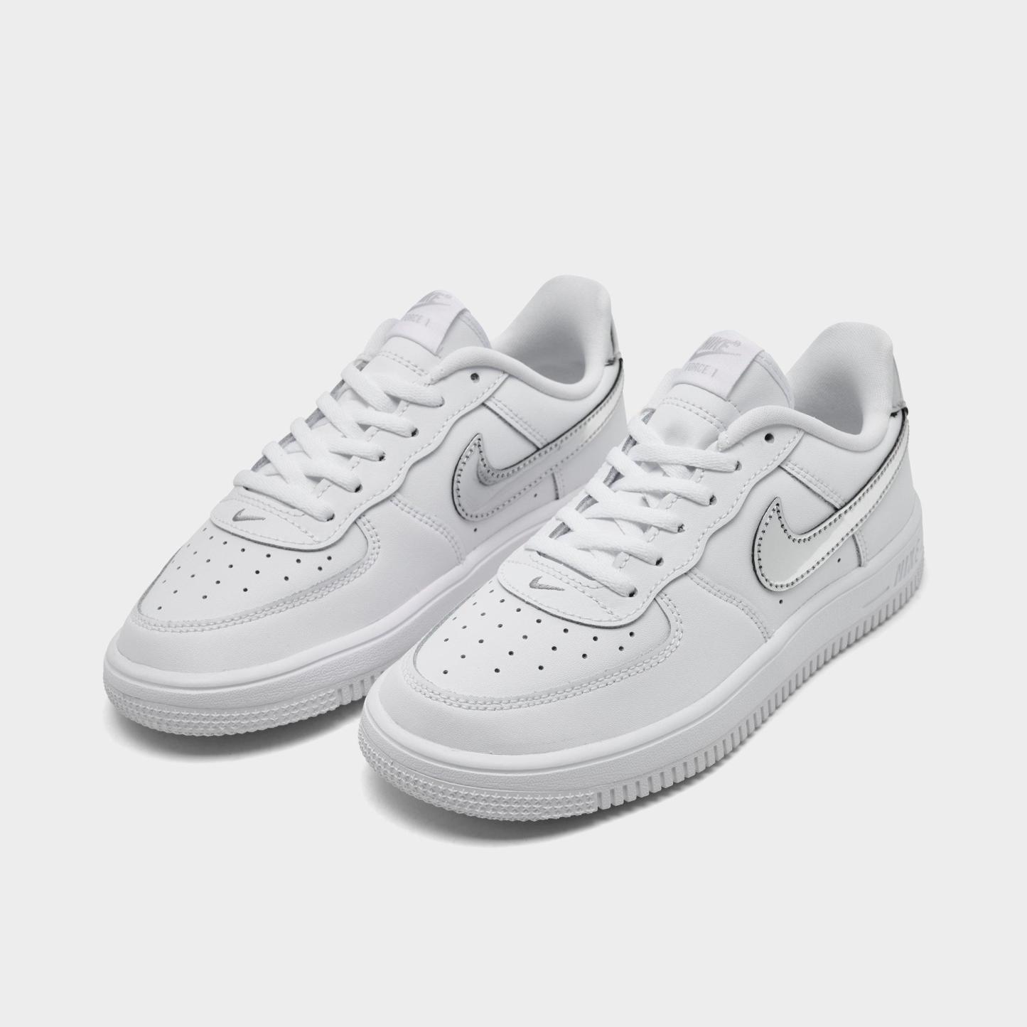 Little Kids' Nithtke Force 1 Casual Shoes - Part 1 - White/Metallic Silver - Both shoes facing left