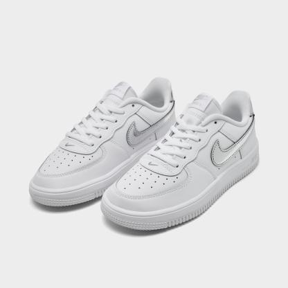 Little Kids' Nithtke Force 1 Casual Shoes - Part 1 - White/Metallic Silver - Both shoes facing left