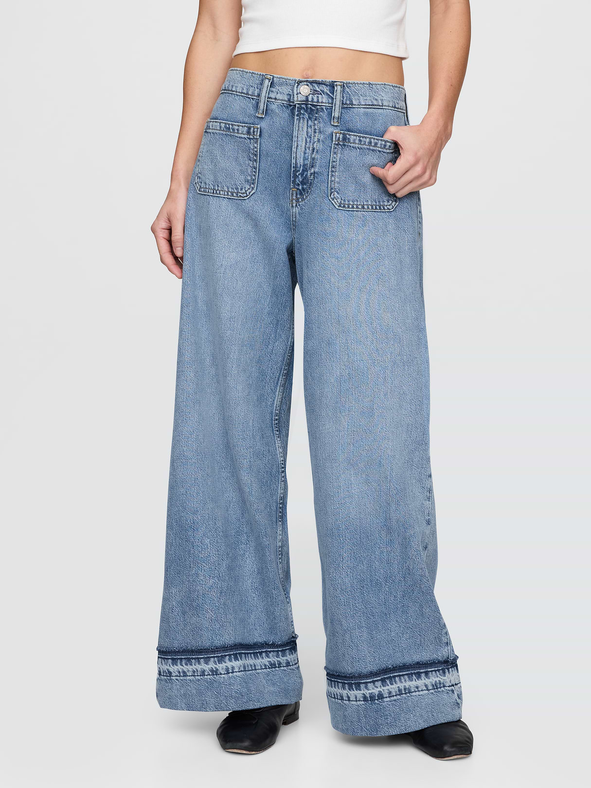 Mid Rise Denim Stripe Baggy Jeans - Medium wash