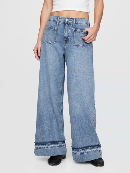 Mid Rise Denim Stripe Baggy Jeans - Medium wash
