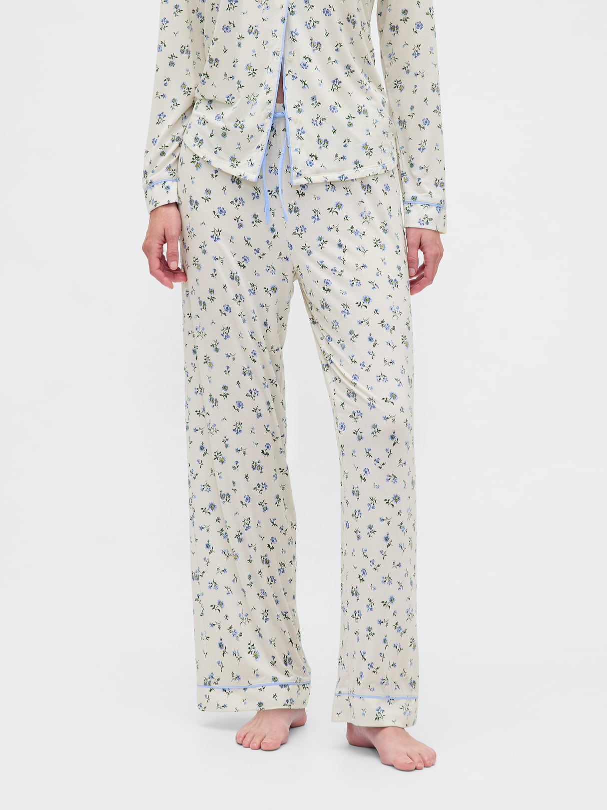SoftMade Modal PJ Pants - White & blue floral print