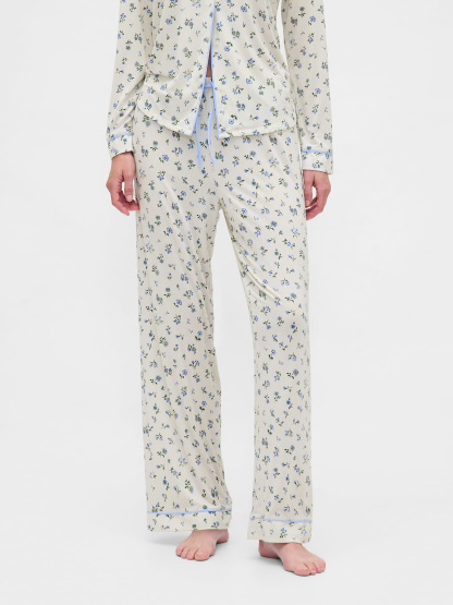 SoftMade Modal PJ Pants - White & blue floral print