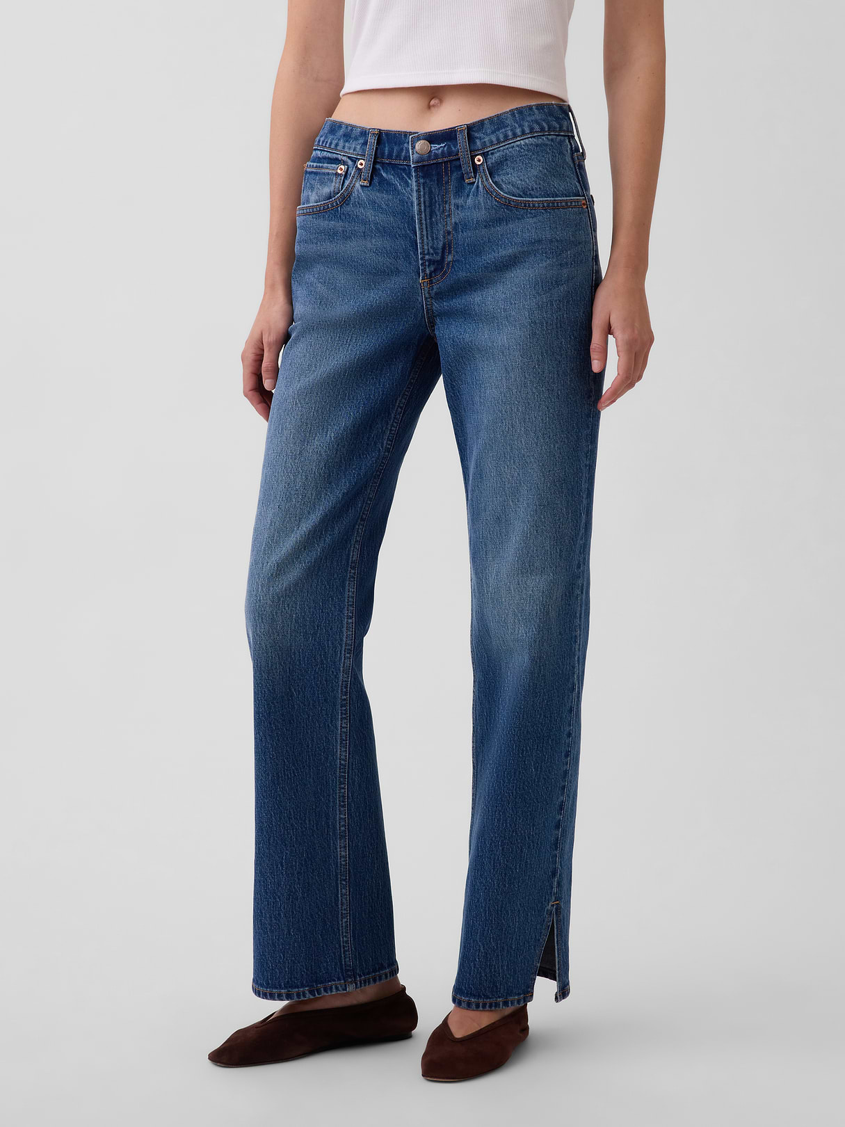 Mid Rise Relaxed Straight Jeans - Medium indigo