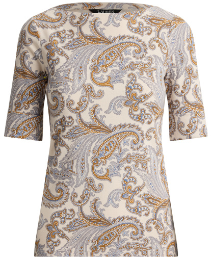 Lauren Ralph Lauren Women's Boat Neck Short-Sleeve Blouse - Cream Multi